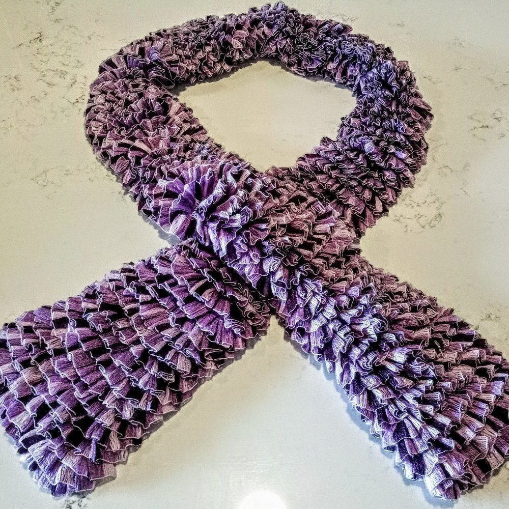 Purple Ruffle Woven Oblong Scarf